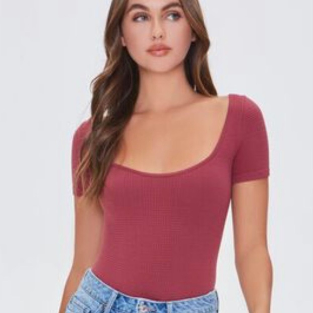 Forever 21 Waffle Knit Scoop Neck Bodysuit